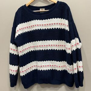 River Island Navy Striped Knit Sweater Pink White Pattern Winter Valentine US 18